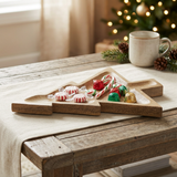 Tree-Shaped Natural Wooden Tray with wrapped Christmas candy