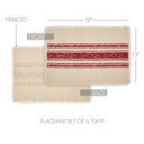 Vintage Burlap Red Stripe Placemats - Set of 6-Lange General Store