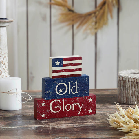 Vintage Old Glory w/Flag Block Sign-Lange General Store
