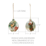 Vintage Santa and Reindeer Metal Ornaments Set of 6-Lange General Store