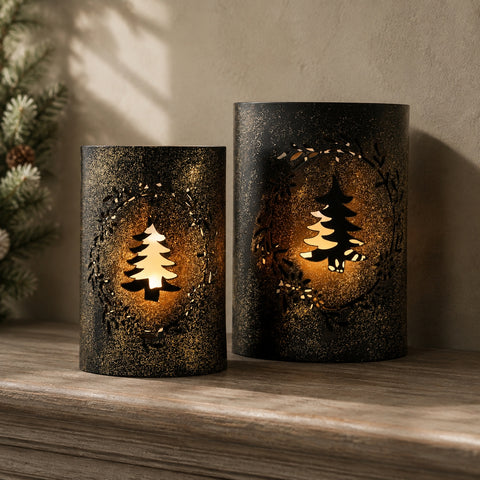 Votive Candle Holder Christmas Tree Wreath Set of 2