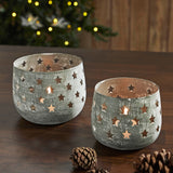 Votive Candle Holder Stars Antique Grey Set of 2-Lange General Store