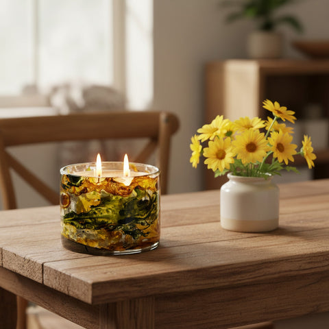 Blown Glass Tumbler Candle - Wind Yellow & Green