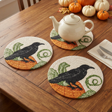 Watching Pumpkins trivets with an ivory teapot in a fall table setting