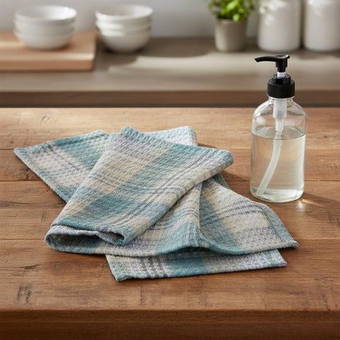 Water Blue Plaid Dishcloth Set-Lange General Store