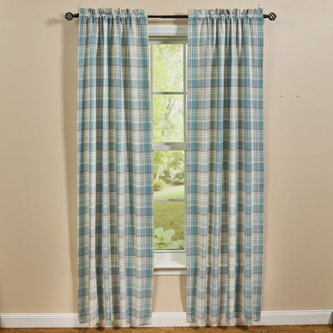 Water Blue Plaid Lined Long Panel Curtains-Lange General Store