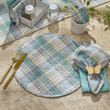 Water Blue Plaid Round Quilted Placemats-Lange General Store