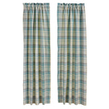 Water Blue Plaid Short Panel Curtains-Lange General Store