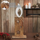 White Flame Natural Candle w/ Stars Wooden Figurine-Lange General Store