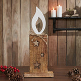 White Flame Natural Candle w/ Stars Wooden Figurine-Lange General Store