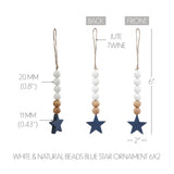 White & Natural Beads Blue Star Ornament-Lange General Store