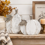 White Wash Farmhouse Wooden Pumpkin Set of 2
