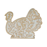 White Wash Wooden Harvest Leaf Carved Turkey-Lange General Store