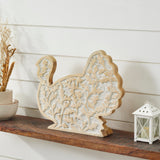 White Wash Wooden Harvest Leaf Carved Turkey-Lange General Store