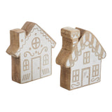 White Washed Candy Cane Lane Natural Wooden Houses Set of 2