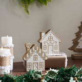 White Washed Candy Cane Lane Natural Wooden Houses Set of 2