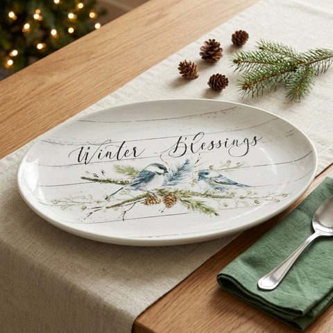 Winter Blessings Platter in a festive winter tabletop setting