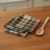 Clearly overhead lifestyle view of the Winter Spice dishcloth set