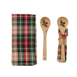 Winter Spice Plaid Dishtowel with Wooden Spoon Set
