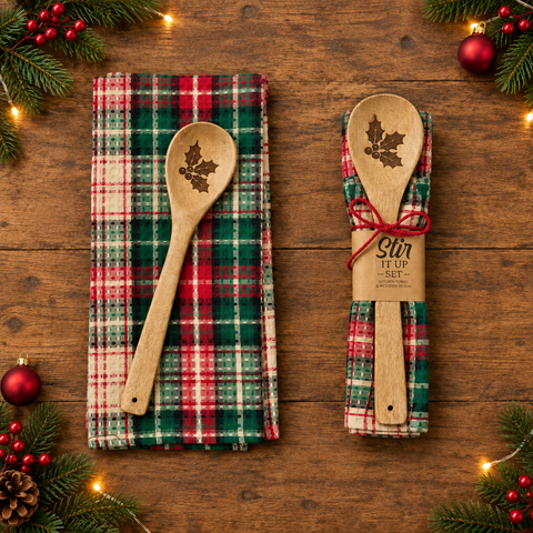 Christmas tabletop image with kraft label logo removal