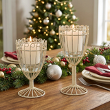 Wire Wine Glass Votive Holders in a Christmas table setting