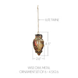 Wise Owl Metal Ornament Set of 6-Lange General Store