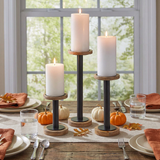 Wood & Iron Candle Holders in a fall tablescape
