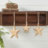 Wooden Star Natural Decorative Ornament Set of 3-Lange General Store