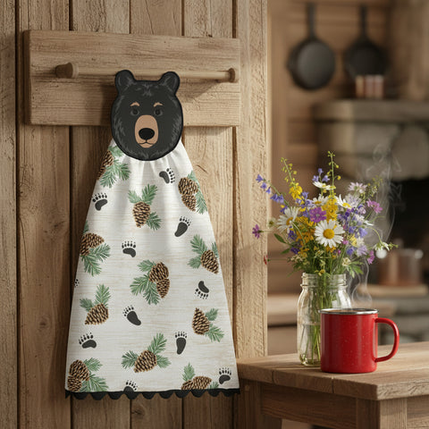 Woodland Bear Hang-Ups Kitchen Towel-Lange General Store