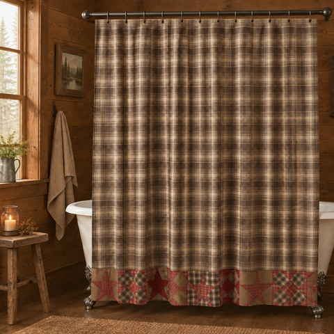 Woodland Brown Star Shower Curtain with 12 hooks