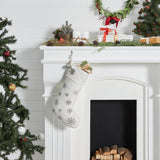 Yuletide Burlap Antique White Snowflake Stocking-Lange General Store