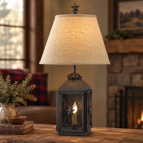 Black lantern lamp with Casual Classic Wheat Shade