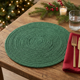 Solid Green Braided Placemat in a Christmas setting