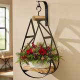 Square Wood & Iron Hanging Shelf with Christmas florals