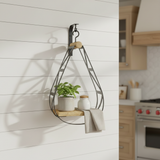 Wood & Iron Hanging Shelf on white shiplap